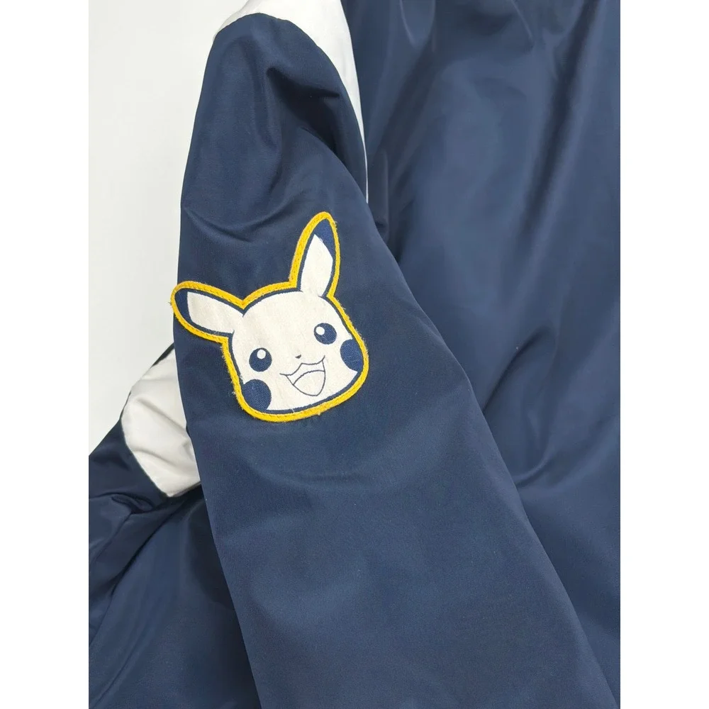 Pokemon‎ Pikachu Kids Varsity Bomber Jacket Navy Blue Snap Front Quilted Small